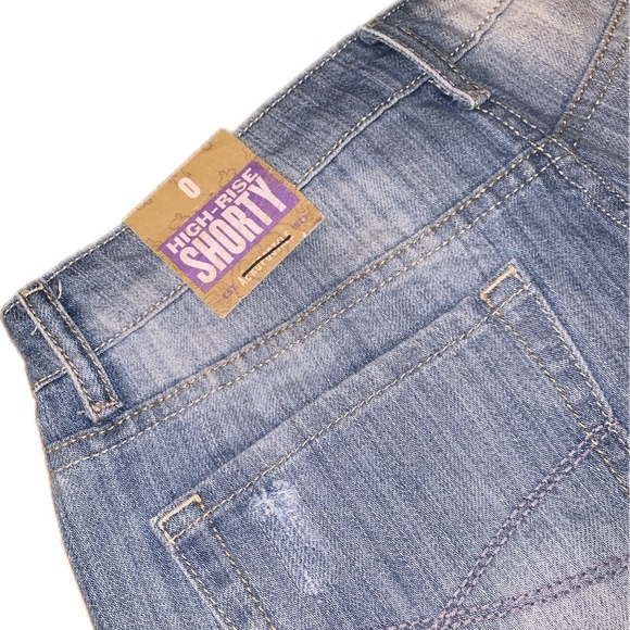 Aeropostale High Rise Shorty Blue Jean Denim Shorts Distressed Cut-Off NWT 0 - Picture 3 of 11